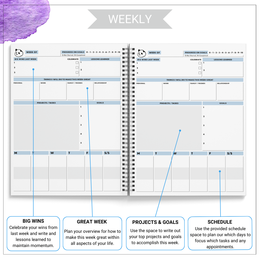 Ultimate 6 Month Productivity Bundle - Spiral Planner with Goal Setting, Monthly, Weekly & Daily Pages and Timer For Increased Focused