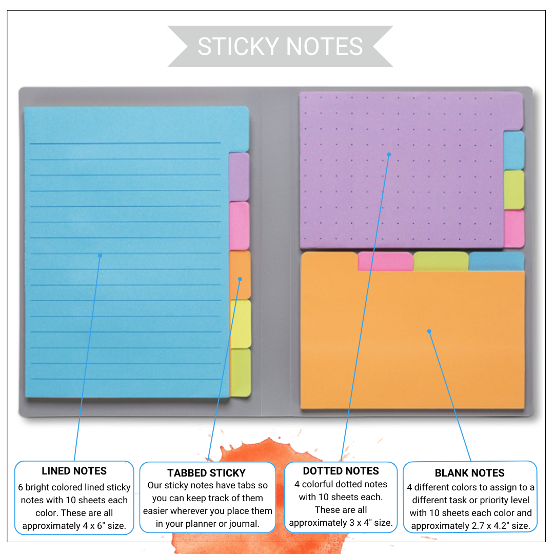 2 - 6 Month Pro – Large Daily Planner in 3 Sections – Monthly, Weekly & Daily Pages & Colorful Sticky Notes Bundle