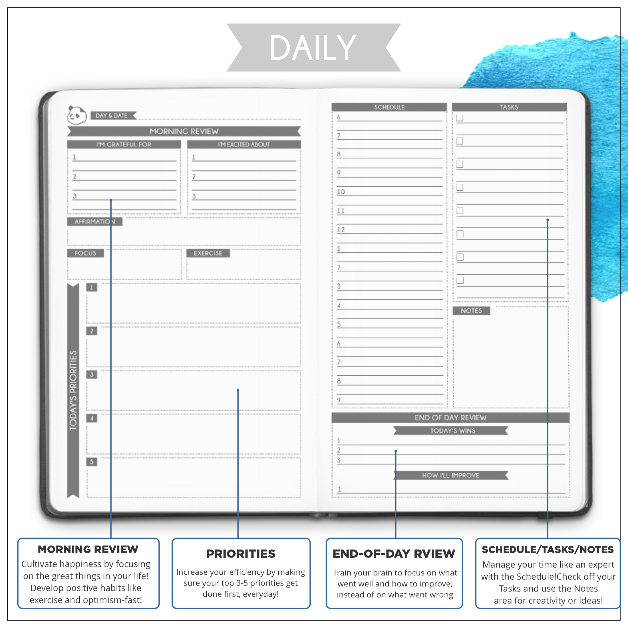 2 - 3 Month Classic Daily Planner in 3 Sections - Monthly, Weekly & Daily Pages & Sticky Notes for Organization Bundle