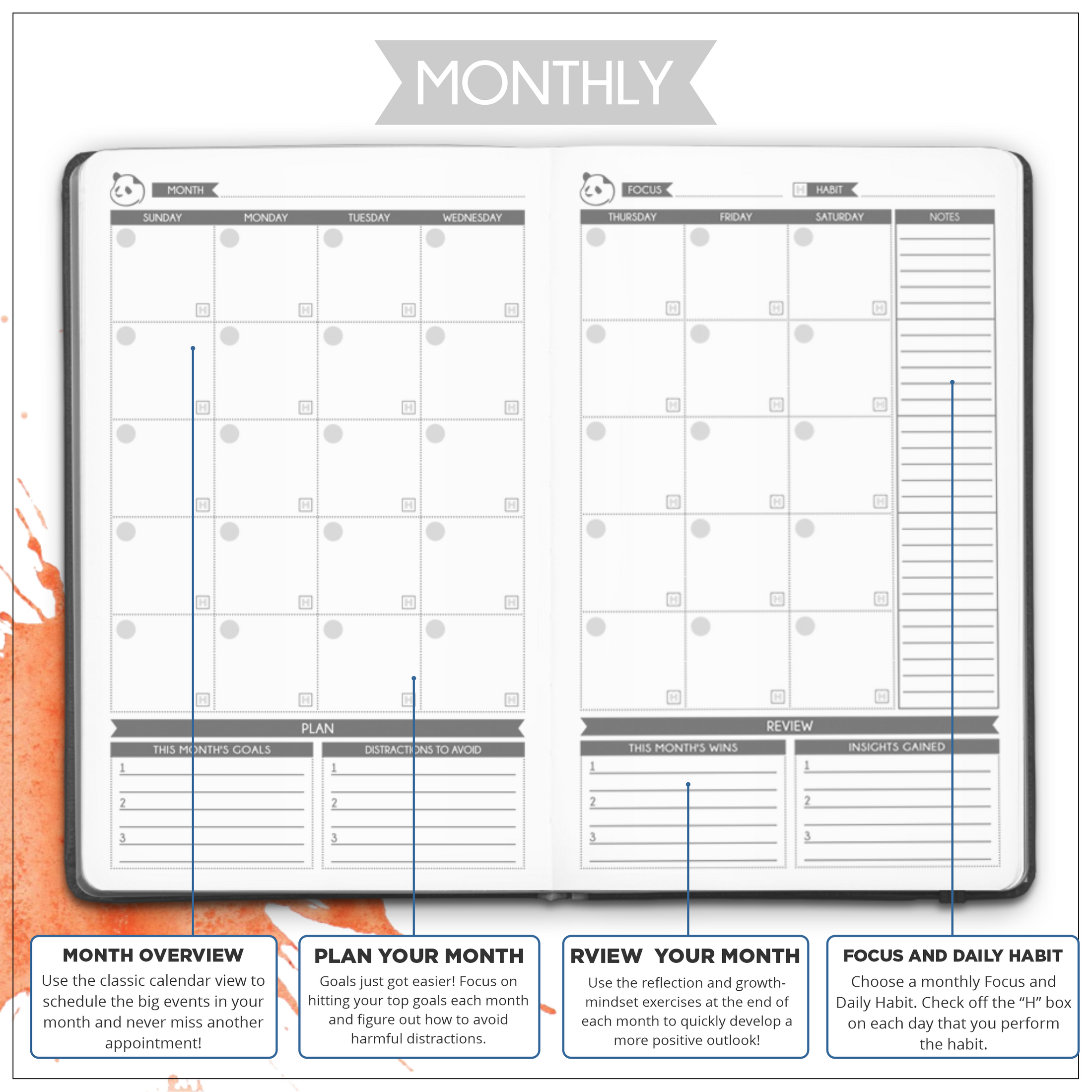 2 - 3 Month Classic Daily Planner in 3 Sections - Monthly, Weekly & Daily Pages & Sticky Notes for Organization Bundle