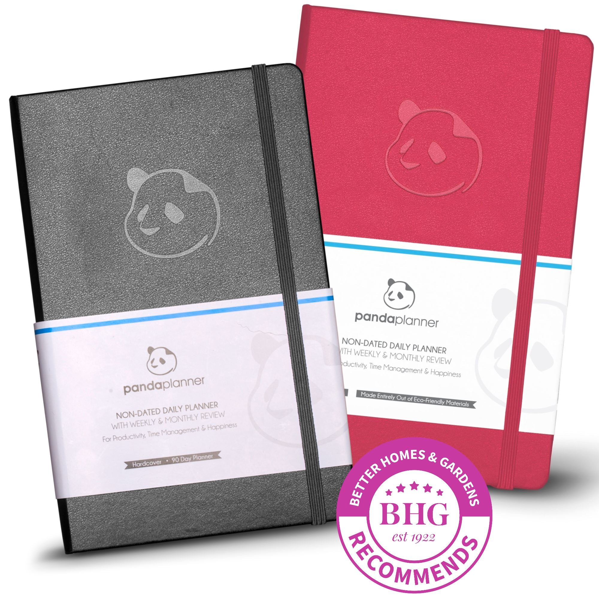 2 x 3 Month Classic - Mindful Daily Planning in 3 Sections - Monthly, Weekly & Daily Pages - You Pick the Colors Panda Planner Black + Raspberry 