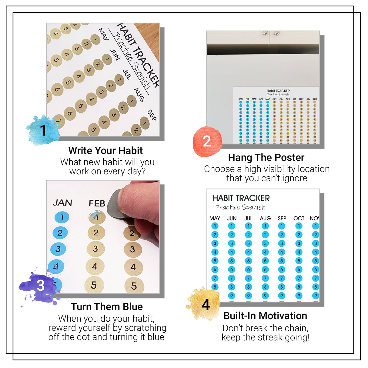 Habit Tracker Calendar - Scratch Off Habit Poster - Clear Visual Habit Progress; Accountability Journal for Hitting Your Goals - by Panda Planner Habit Tracker Poster Panda Planner