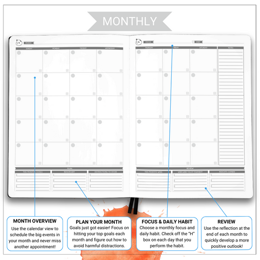 6 Month Panda Pro Planners – Large Daily Planner in 3 Sections