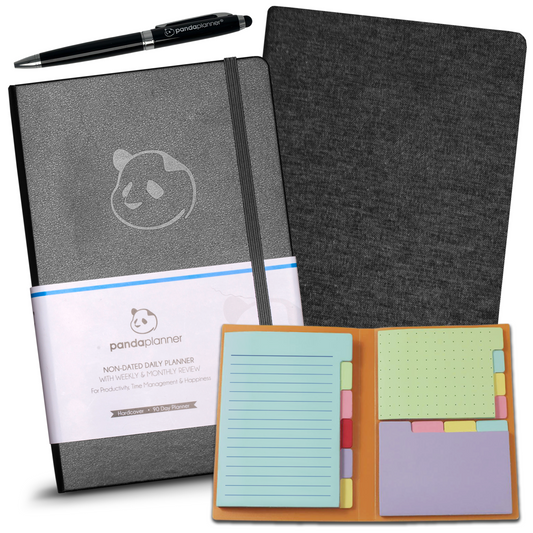 3 Month Classic Daily Planner in 3 Sections - Monthly, Weekly & Daily Pages, Wide Ruled Notebook, Sticky Notes for Organization & Pen Bundle