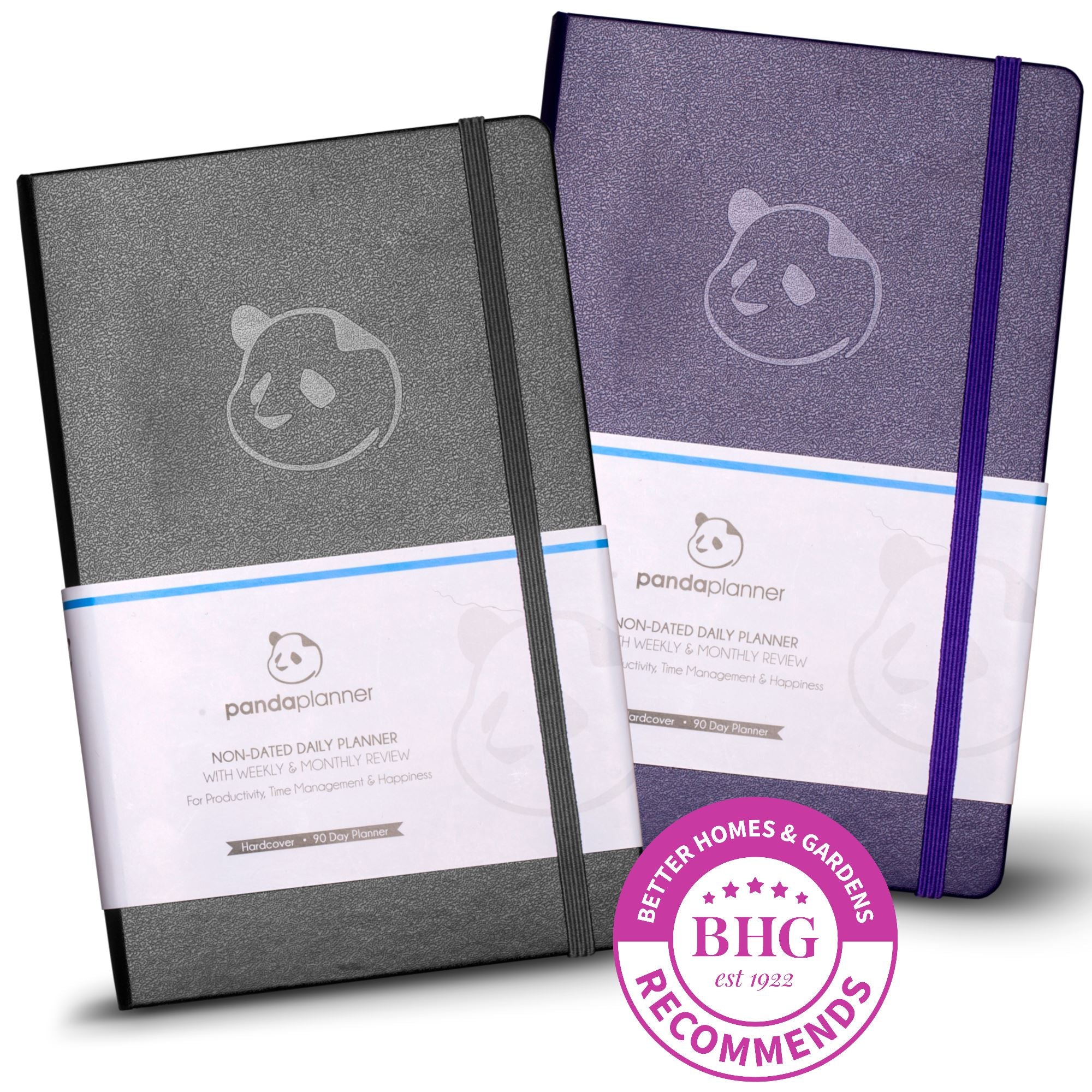 2 x 3 Month Classic - Mindful Daily Planning in 3 Sections - Monthly, Weekly & Daily Pages - You Pick the Colors Panda Planner Black + Purple 