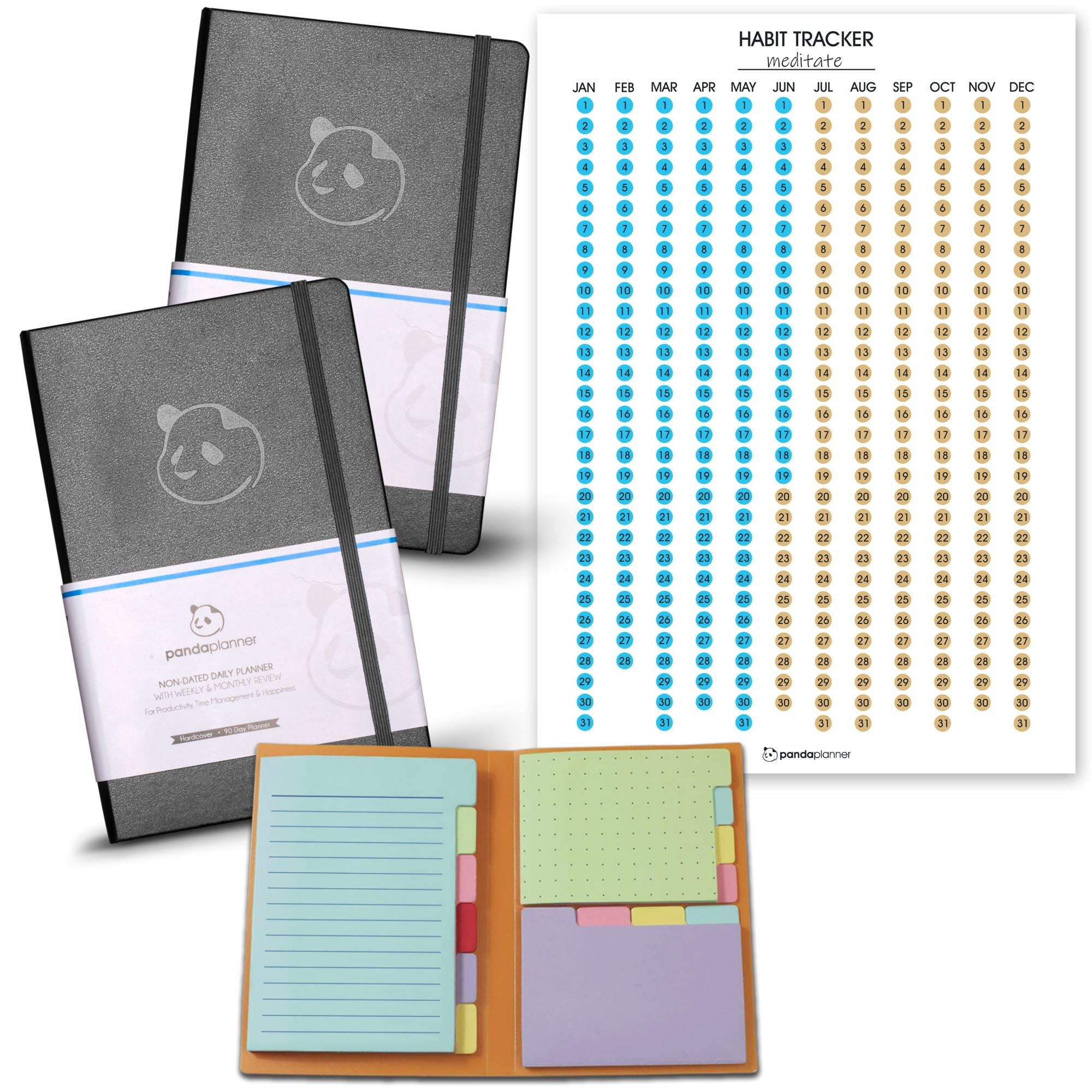 Panda Planner Sticky Notes - Bookmark Prioritize and Set Goals with Color Coding - 60 Ruled Lined Notes 4x6 40 Dotted Notes 3x4