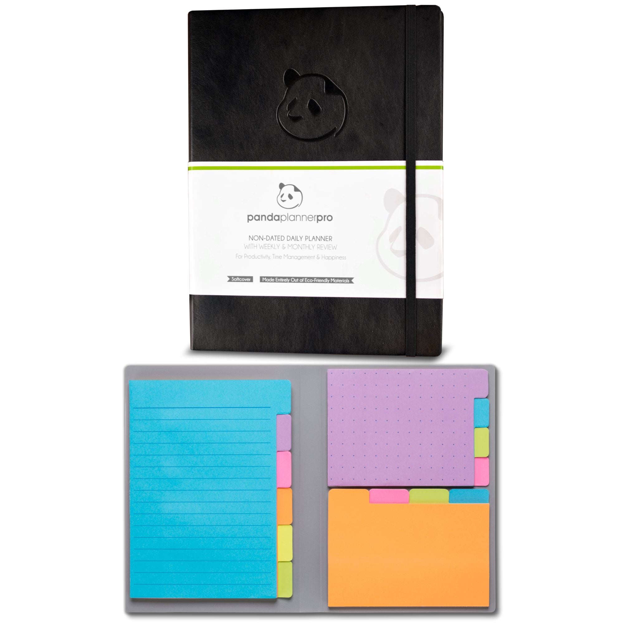 6 Month Planner & Sticky Notes Bundle Panda Planner Black Pro Planner + Classic Sticky Notes 