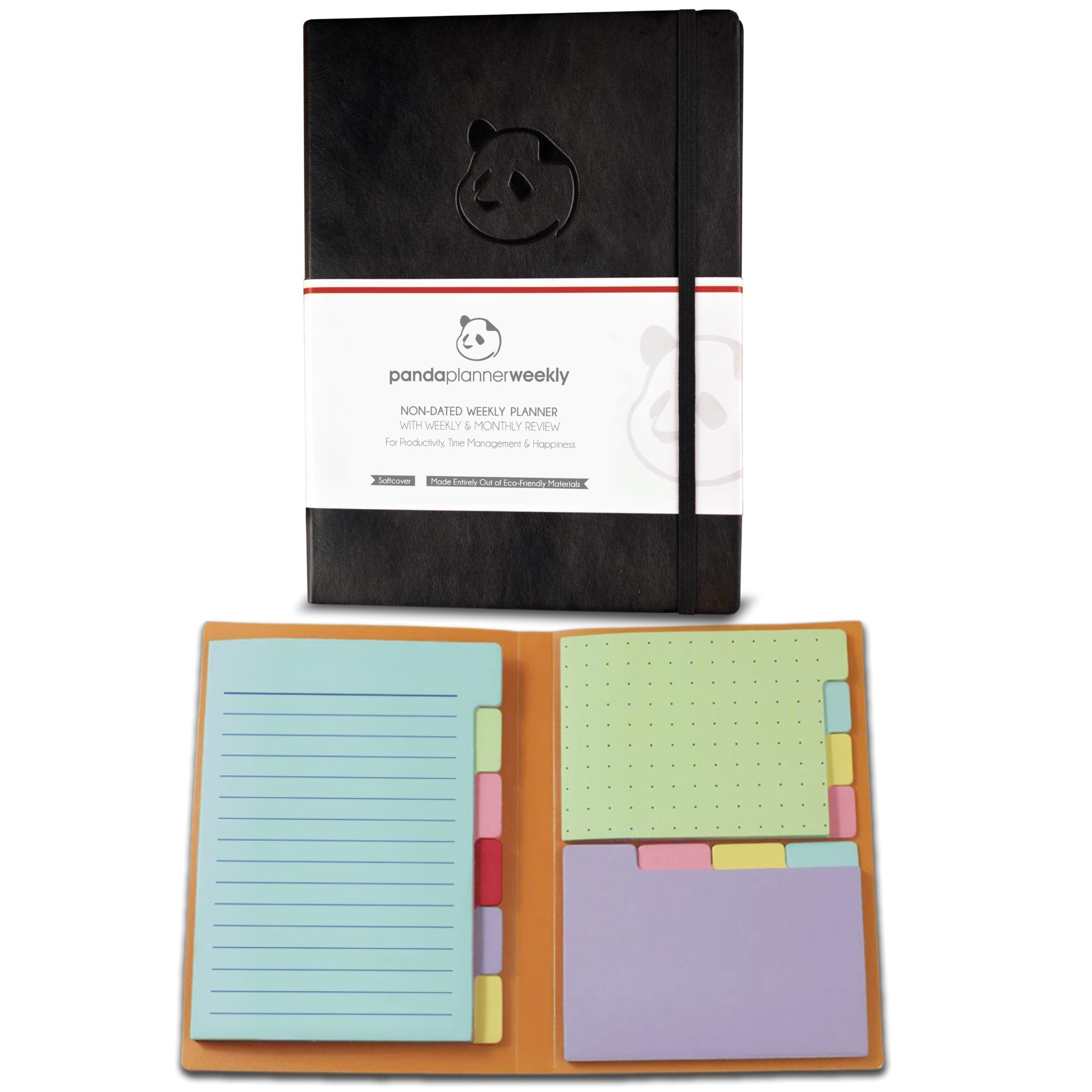 12 Month Weekly Planner – See Your Weekly Meetings at a Glance & Sticky Notes Organization Bundle Panda Planner Black Weekly Planner + Spring Sticky Notes 