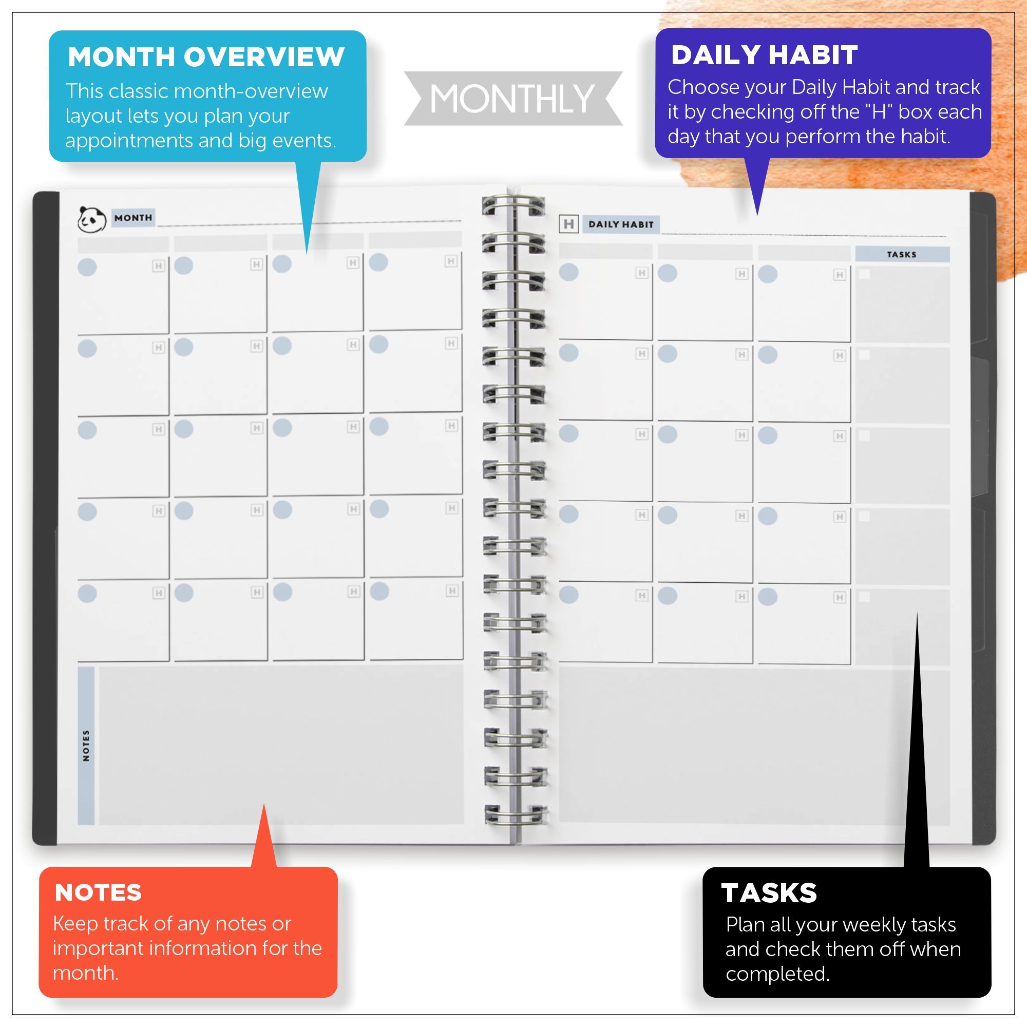 Panda Yoga Weekly Planner: Cute Panda Yoga Pose Weekly/Monthly Planner:  Weekly Planner Notepad